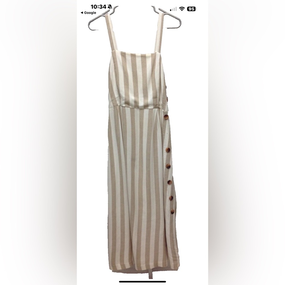 Philosophy Womens Faux Button Long Summer Maxi Dress Striped Tan White size XL